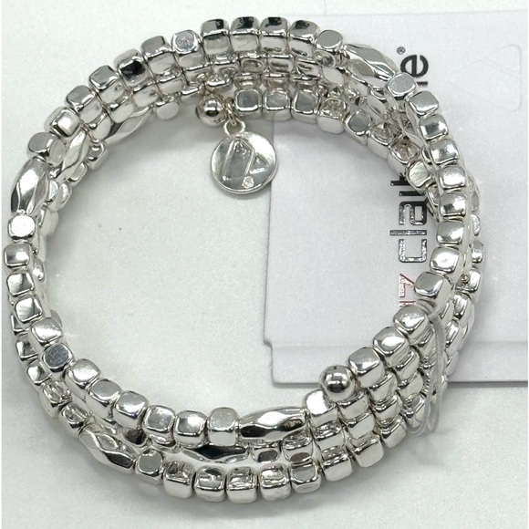 Liz Claiborne Silver Tone Spiral Square Bead Wrap Bracelet - Picture 3 of 8